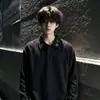 Moletom com Gola Alta Cinza Flor Branca Masculino Outono Manga Longa Bordado Marca Americana Tendência Camisa Base com Gola