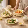 Conjunto de tigela e prato foscos pintados à mão estilo Ins, pratos de cerâmica de alto valor, tigelas para uso doméstico, tigelas de sopa, tigelas de ramen, pratos de jantar, louças
