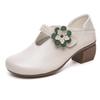 Zapatos de mamá 2024 nuevos zapatos de primavera para mujer, zapatos de piel de vaca de primera capa, estilo étnico, tacón grueso, fondo suave, zapatos de una sola capa para mujer, venta al por mayor