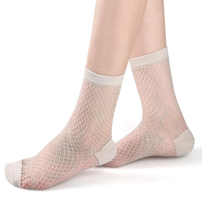 玻璃丝网格短袜-米灰色