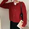 Suéter Twist com Botão de Chifre Estilo Japonês e Coreano para Mulheres, Jaqueta Cardigan de Tricô Nova para Outono e Inverno, Peça de Tricô de Cor Sólida com Gola Redonda para Mulheres, Tendência