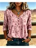 Camisa informal de estilo casual para mujer impresa en 3D, camiseta de punto cruzada para mujer, holgada, cuello en V, tres botones, manga media, jersey