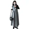 Moda Gestante 2025 Outono e Inverno Nova Moda Vestido Sem Mangas com Recortes e Barra Larga + Camisa Básica Elegante Conjunto Tendência