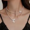 Collar de Perlas Redondas de Plata Esterlina S925 Shijia Doble Capa Mariposa Accesorios para Mujer Lujo Accesible Nicho Alta Gama Cadena Suéter Clavícula