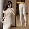 Chaqueta de traje color albaricoque para mujer, corte entallado, novedad de verano 2024, traje profesional de manga corta, ropa de trabajo de salón de belleza de alta calidad