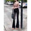 Calças Jeans Largas Pretas e Cinzas para Mulheres Outono 2025 Novas Calças de Cintura Alta Retro Micro Flare Perna Reta Calças