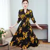 Vestido floral de manga comprida plus size para primavera e outono novo vestido feminino com cintura vestido floral peça externa