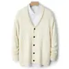 Cárdigan de lana 2024 otoño e invierno nuevo para hombre, suéter grueso de punto de lana con cuello chal, chaqueta casual