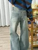 Jeans Azul Flare com Estampa de Carpa Tendência para Mulheres 2026 Novo Verão Lavado Slim Fit Não Apertado