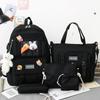 Mochila Escolar para Mujer Nueva de Cinco Piezas de Lona Mochila para Estudiante Versión Coreana Harajuku Gran Capacidad Mochila de Campus Venta al por Mayor Transfronteriza