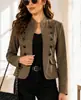 Jaqueta Casual Pequena Feminina Curta Preta Quente com Detalhe de Botão Simples Versátil Peça de Roupa Externa