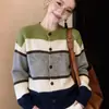 Cardigan Tricô Color Block Listrado Design Moderno para Mulheres Outono/Inverno Nova Chegada Cor Contrastante Versátil Casaco Suéter