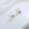 Pendientes de Flor de Perla Hielo Triturado Azul Versátiles de Aguja Plateada Primavera y Verano para Mujer, Diseño Exquisito, Joyería para Orejas Hermosa y de Temperamento Dulce
