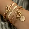 Bestseller transfronterizo: Conjunto de cinco piezas estilo europeo y americano de pulseras apilables de cadena de oro para mujer, moda diaria con un toque de alta gama, venta al por mayor