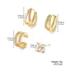 Brincos de Clipe Argola Dupla Vazada Minimalista Transfronteiriços Europeus e Americanos com Trevo de Quatro Folhas Cravejado de Diamantes, Design Elegante e Compacto