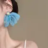 Brincos de Chiffon Azul com Atmosfera Super Fada à Beira-Mar Design Exclusivo Brincos de Temperamento Suave Brincos Estilo Férias