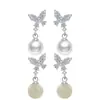 Pendientes de Plata de Ley S925 con Jade Hetian y Perla, Nuevos Pendientes de Mariposa Estilo Chino, Accesorios de Pendientes Nicho Estilo Nacional, Venta al por Mayor de Fábrica