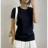 Camiseta de Algodão Lisa Respirável de Alta Qualidade para Mulheres, Manga Curta Penteada, Corte Solto, Versátil, Adequada para o Dia a Dia, Gola Redonda, Camiseta Básica para Usar por Baixo