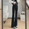 Calça Boca de Sino Preta para Mulheres, Novo Estilo Popular Outono e Inverno 2026, Forrada com Fleece, Cintura Alta, Emagrecedora, Para Baixinhas, Jeans Levemente Boca de Sino