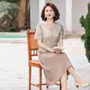 Vestido de Verão da Moda para Mães, Falso Duas Peças, Emagrecedor, Roupas para Mulheres de Meia-Idade e Idosas, Elegante Vestido de Verão de Chiffon com Manga Curta para Senhoras