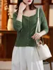 Nuevo top de punto de núcleo para otoño e invierno, cárdigan fino de lana, chaqueta tejida para mujer, suéter corto de punto abierto de cintura alta