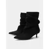 Botas Femininas de Salto Alto Meia-Canela Apontadas de Veludo Salto Bloco Plissadas Estilo Western Chegada Nova Outono/Inverno 2026 Tamanho Plus Transfronteiriço
