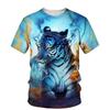 Camiseta de verão transfronteiriça nova com estampa 3D de animal tigre, manga curta, moda masculina, casual, esportiva, outlet de fábrica