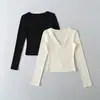 Camiseta Sexy de Cuello en V y Manga Larga para Mujer, Nuevo Estilo Otoño e Invierno 2025, Camiseta Interior Forrada de Polar con Efecto Ceñidor de Cintura y Adelgazante, Top con Abertura en el Pecho