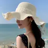 Nuevo Sombrero Estilo Coreano para Mujer, Sombrero de Paja Ondulado de Alta Gama con Flecos, Sombrero de Sol para Cubrir el Rostro al Aire Libre, Sombrero de Sol con Cinta al por Mayor