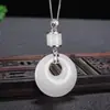 Pingente Fivela da Paz de Seda Dourada de Xinjiang Jade Branco Banhado a Prata Inlaid Colar Feminino Corrente de Suéter Fivela Excêntrica Pingente de Jade Branco