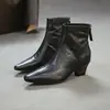 Jie Zou Otoño 2026 Nuevo Estilo Primera Capa Piel de Vaca Punta Fina Tacón Bajo Botines Elegantes Adelgazantes Tobillo Moda Francesa Versátiles Zapatos de Mujer