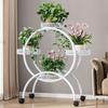 Suporte de Flores Suporte de Armazenamento Interno de Ferro Multicamadas com Rodas de Chão Suporte para Vasos de Flores Verdes Suporte de Flores para Sala de Estar Doméstica Varanda