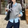 Chaleco de punto oversize estilo coreano con cuello en V, capas, sin mangas, camiseta sin mangas, chaqueta de moda nueva para mujer, otoño e invierno 2026