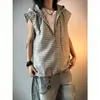 Chaleco con Capucha de Media Cremallera Falso de Dos Piezas Estilo Americano para Hombre Verano Cuadros Sin Mangas Camiseta Chaleco Protector Solar para Exteriores Sudadera