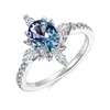 Anillo de plata de ley S925 con piedra semipreciosa de moda para mujer, anillo de corindón que cambia de color, piedra Alexander, diseño con sentido, pulsera de copo de nieve
