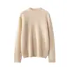 Suéter Nuevo Estilo Holgado Cálido Seda de Morera Cachemira Simple Tejido Jersey Suéter para Mujer Cuello Medio Alto Color Sólido Básico