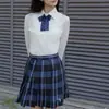LuoxueOriginal Saia Plissada Azul Bordada Uniforme JK Cintura Alta Emagrecedora Estilo Academia Meia Saia Plissada Saia Evasê