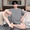 Novos Pijamas Masculinos de Verão Algodão Puro Manga Curta Shorts Gola Redonda Pulôver Estilo Casual Simples Conjunto Confortável para Casa
