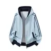 Sudadera cárdigan deportiva de punto gofre estilo americano para hombre y mujer, nueva colección de otoño, chaqueta casual holgada a rayas con cuello alto