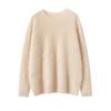Tricô Pesado Escovado 100% Caxemira Pura Tricô Feminino Gola Redonda Outono e Inverno Novo Solto Manga Longa Camada Base Quente Tricô