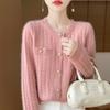 Cardigan de Cashmere Grosso Estilo Coreano Curto Estilo Chanel Feminino Outono e Inverno 100% Lã Pura Suéter Moderno Emagrecedor Jaqueta de Tricô