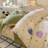 Juego de cuatro piezas de terciopelo de leche invierno cálido engrosado funda de edredón de terciopelo coral vellón de doble cara sábana de franela juego de tres piezas