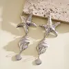 Brincos e Colares Estilo Metal Europeu e Americano Brilhantes com Estrela do Mar e Concha Plissadas, Corrente para Clavícula Moda Retrô, Joias de Pescoço de Nicho de Alto Padrão