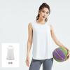 Colete esportivo de secagem rápida de verão, feminino, costura, fenda, solto, roupa externa, malha, fitness, sem mangas, roupas de ioga