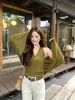 SE-Marca Branca 'Abertura de Outono' Elegante Romântico Top Cruzado de Renda com Manga Morcego Cardigan 25771