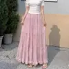 Falda plisada de malla estilo francés, falda de paraguas holgada adelgazante de cintura alta para mujer, falda larga con dobladillo amplio para figuras petite