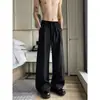 Pantalones casuales de pierna recta, corte holgado, estilo 'old money', marca de moda, lino sintético, finos, sencillos, pantalones de pierna ancha con caída para adolescentes, ropa de verano para hombre