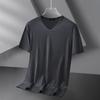 Camiseta de manga corta de seda modal helada para hombre, verano, delgada, cuello en V, color sólido negro puro, nueva camiseta de media manga de secado rápido