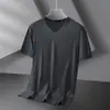 Camiseta de Manga Corta de Seda de Hielo Modal para Hombre Verano Delgada Cuello en V Negro Puro Color Puro Nueva Camiseta de Media Manga de Secado Rápido