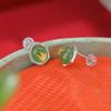 Yuebao Joias Prata de Lei S925 Banhado a Ouro Jade Hetian Jaspe Cor Vintage Banhado Folha de Bambu Brincos Brincos Redondos